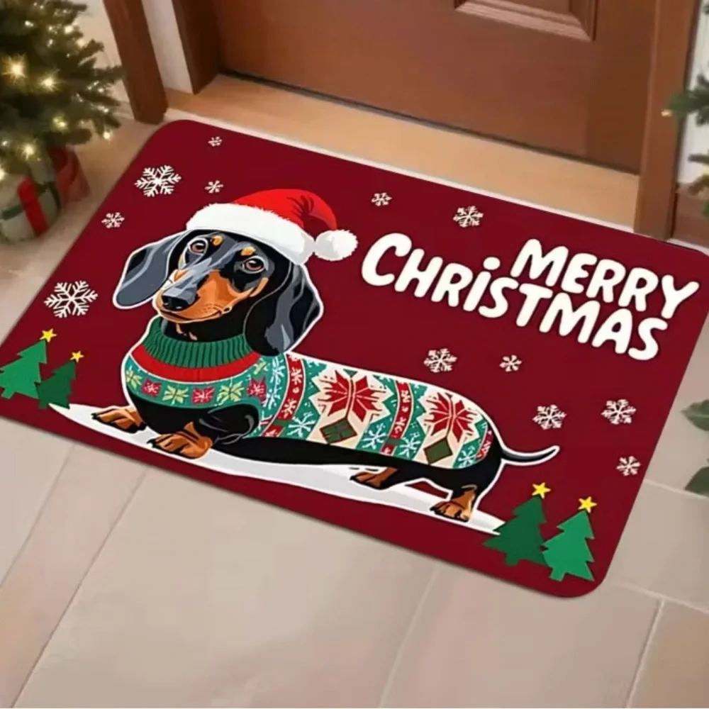 {NEW} Festive Dachshund Christmas Doormat - Non-Slip Soft Indoor/Outdoor